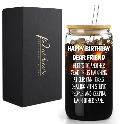 PARDIEUR 16oz Transparent Heart Can Shaped Glass Cup Gifts for Women, Men, Best Friends, Bff, Coworker - 20th, 30th, 40th, 50th, 60th,70th Birthday, Christmas