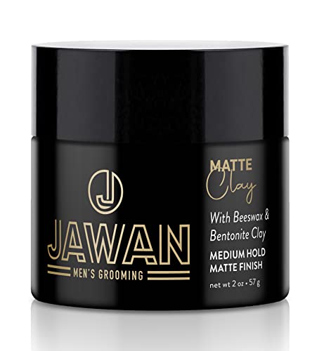 JAWAN Mens Grooming: Matte Clay - Medium Hold Matte Finish Hair Clay with Beeswax & Bentonite Clay non greasy 57g