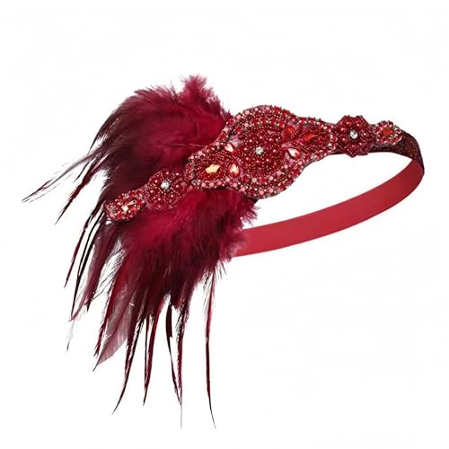 Bandeau Vintage 1920s Femme Serre Tête à Plume Accessoires de Cheveux Gatsby Charleston pour Mariage Cérémonies Rouge