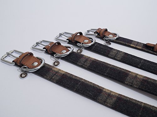 Rosewood 04113 Luxus-Hundehalsband aus Leder für einen Halsumfang von 31-41 cm, Schottenkaro-Tweed