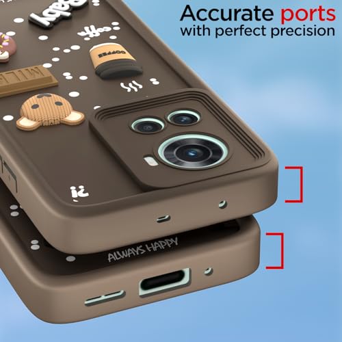 Image of Pikkme Back Cover for OnePlus 10R 5G | Cute Fun Cartoon 3D Bear Silicone Full Body Protection Bumper Cover (Brown)
