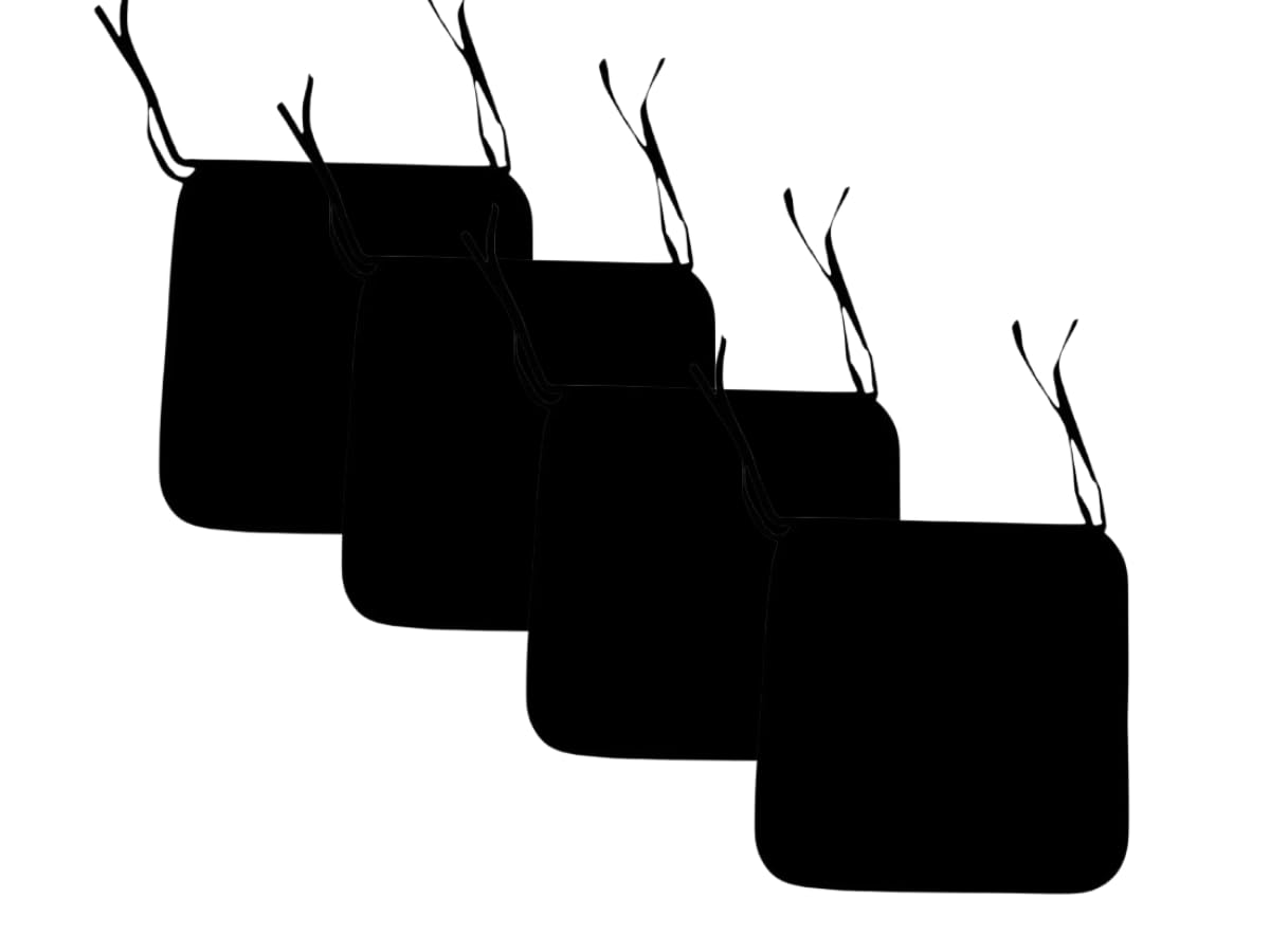 L S U Waterproof Chair Cushion Seat Pads Outdoor Tie-On Garden Patio Kitchen Office Chairs- Pack of 2, 4, 6, 8 (Pack 4 Black)