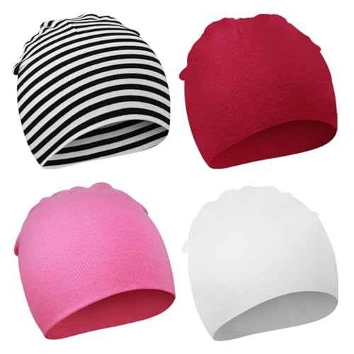 DRESHOW 4 Stücke Unisex Mütze Hut Junge Mütze Frühling Mützchen Kleinkind Wendemütze Jersey Slouch Beanie Bekleidung Unisex Infant Hut Kindergarten Mütze
