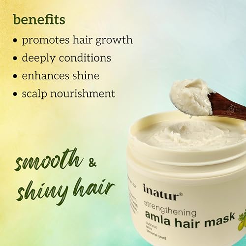 Image of inatur Amla Hair Mask | Ayurvedic Intense Repair for Damaged & Frizzy Hair | With Wheat Protein, Coconut Oil & Vitamin E | Deep Conditioning Treatment for Dry Hair | Sulfate & Sulfate Free | 200g