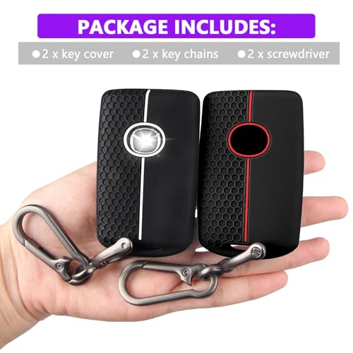 Image of QBUC 2PCS for Mazda Silicone Rubber Key Fob Cover with Keychain (4 Buttons)