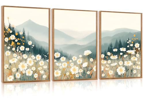 Décoration murale de marguerites en lot de 3 affiches de paysage naturel 30,5 x 45,7 cm