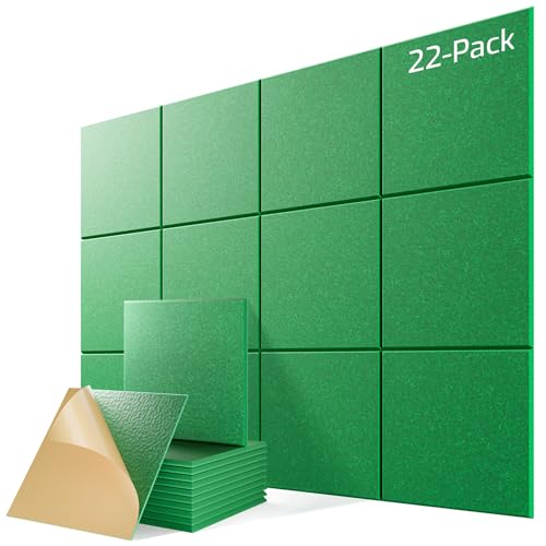 Image of 22 Pack Self-Adhesive Acoustic Panels, 12 inch X 12 inch X 0.4 inch High-Density Sound Proof Foam Panels for Walls, Soundproof Wall Panels for Home & Office (Green)