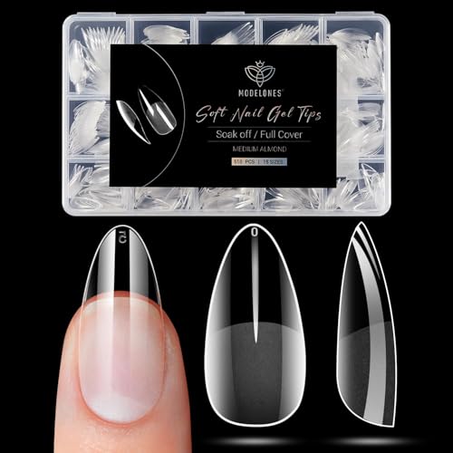 Modelones Nageltips 510 Stück- Full Cover Nail Tips Set Gel Tips Set Pre-Buff PMMA Harz Nagelspitzen Künstliche Nägel Zum Aufkleben Nail Art DIY Medium Almond