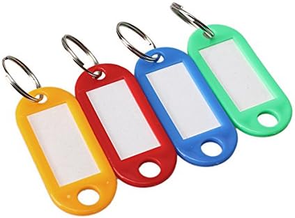 Vktech 100 Pcs Plastic Key Tags ID Label Keyring with Key Chain Tag Card  Split Ring