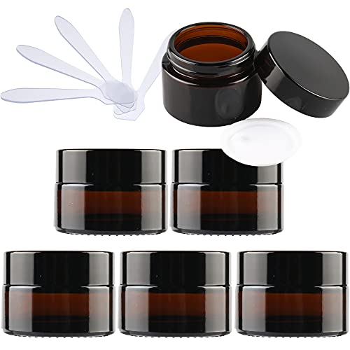 ZEOABSY 6 Stück Leere Brown Glas Cremedose 30ml mit Deckel, Braunglas Schraubdeckel Glas-Tiegel Schraubdose Glas-Dose Salbentiegel Kosmetik-Dose für Gels Cremes + 6X Spatel Cover