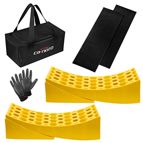 Cainozo Rv Leveling Blocks Camper Leveler 2 Pack With Carrying Bag,Leveler Chocks Precise Camper Leveling Includes Two Curved Levelers,Two Rubber Grip Mats,Two Chocks,And A Carrying Bag Yellow #TOP29