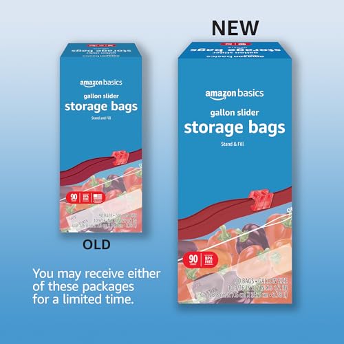 Image of Amazon Basics Slider Gallon Food Storage Bags, BPA Free, Stand-Up Bottom, Easy to Fill, 90 Count