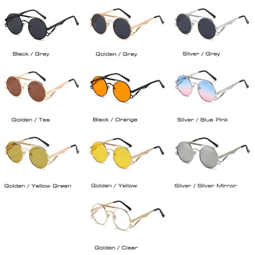 Lunettes de soleil rondes en métal précieux avec double pont rétro chic