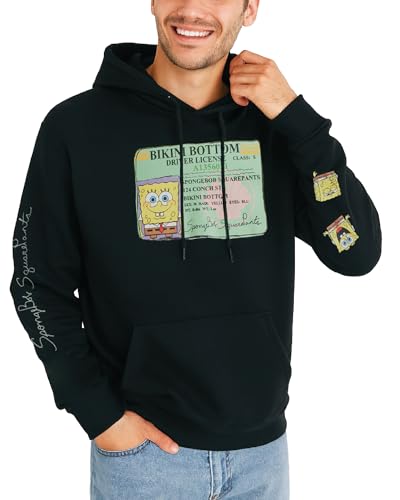 Nickelodeon Mens Hoodies SpongeBob and Patrick Fleece Graphic Sweatshirts Size X-Small Spongebob Black