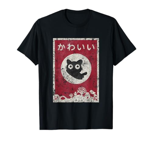 Kawaii cat Japanese black anime cat T Shirt Camiseta