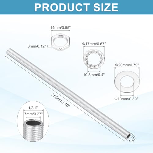 Image of MECCANIXITY 35Pcs 10 inch Lamp Pipe Kit with Nuts Washers 1 /8IP Thread Fasteners Assortment for Chandelier Ceiling Light Repair Assembly DIY Hardware