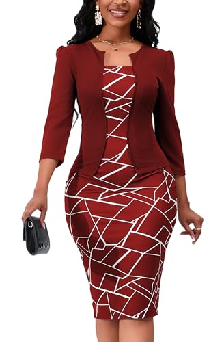 Image of Yajedo Women's Reto Bodycon Midi Dresses 3 /4 Sleeve Church Wear to Work Business Pencil Dress