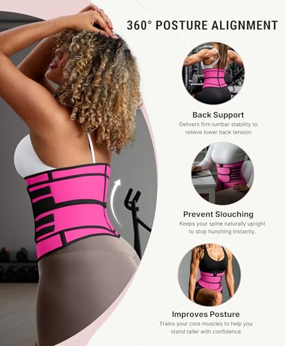 Image of FeelinGirl Waist Trainer for Women Belly Fat Long Torso Sauna Workout 2 Belt With Zipper 7 Steel Bones Corset