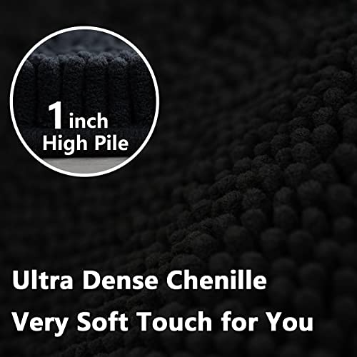 Image of Bathroom Rugs Sets 2 Piece, Extra Soft Chenille Bath Mat Ultra Absorbent Bathroom Rug, Bathroom Mat with Sturdy PVC Non-Slip Bottom, Machine Washable Bath Rugs (20x32 Inch + 16x24 Inch, Black)