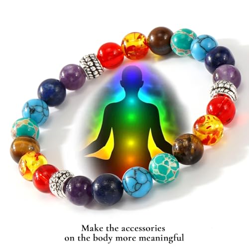 7 Chakra Reiki Healing Beaded Bracelet Stack - Natural Stone Beads Bracelet for Anxiety Relief, Spiritual Energy Yoga Stackable Jewelry for Women Men, Meditation Relax Friendship Gift2