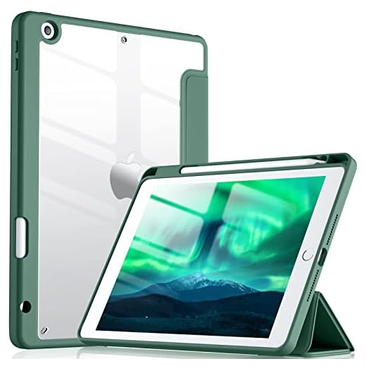 SAMTUNK Capa compatível com capa iPad 10.2 polegadas compatível com 9ª / 8ª / 7ª geração, suporte para caneta protetora corpo inteiro, capa de suspensão/ativação automática -verde escuro