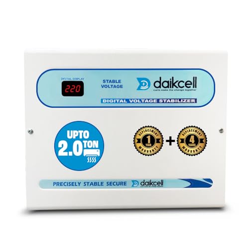 Image of daikcell 5 KVA 130-300V Digital Voltage Stabilizer for All Inverter and Non-Inverter AC with Time Delay System for Upto 2 Ton AC - 5 Year Warranty - New Model 2025 - DSR048 - White