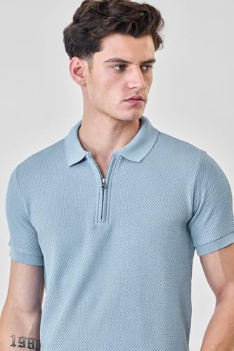 Image of SNITCH Men's Polo T-Shirt | Textured Design & Zipper Closure | 100% Cotton Fabric, Breathable & Durable | Regular Fit, Casual Wear
