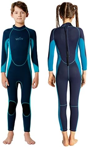 Vofiw Toddler Wetsuit 4T Kids 2.5mm Neoprene Wet Suit Size 4 Boys Back Zip Wetsuits Girl Long Sleeve Keep Warm Swimsuits for Surfing Swimming (Navy, 4)