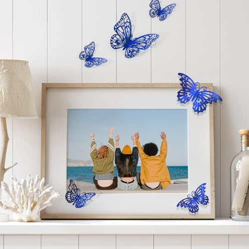72 piezas de decoraciones de mariposas azules 3D para pared miniatura 4