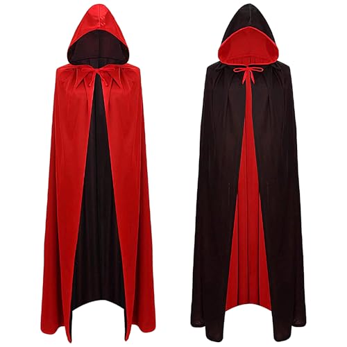 YOFIBRANT Cloak with Hood Halloween Witch Black Red Double Side Capes Robes Reversible Full Length Hooded Cloak Masquerade Party Cape for Women Vampires Cosplay Costumes Black Large