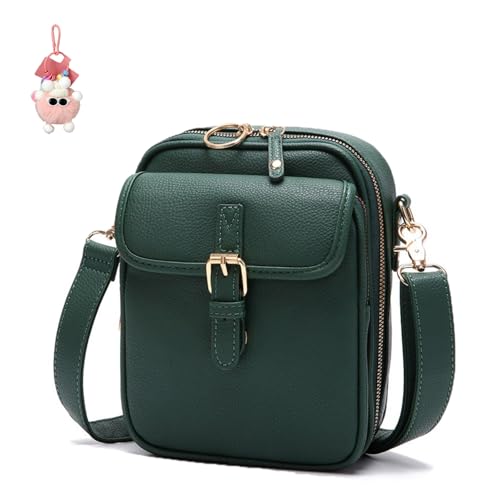 Sculpture Crossbody Leather Bag, Double Layer, with Card Holder, Women's Anti-Theft Vintage Shoulder Messenger Bag