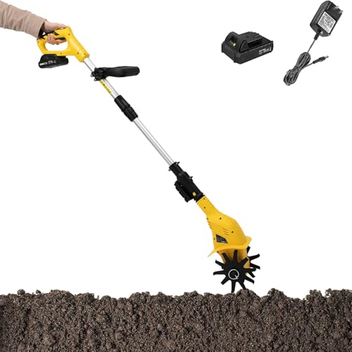 Cultivador Eléctrico Inalámbrico, Motocultor De Jardín De 20 V Y 250 RPM, Cultivador De Tierra Portátil a Batería, Varilla Extensible, Ancho De Cultivo De 3,9'/ Profundidad De 6,7'