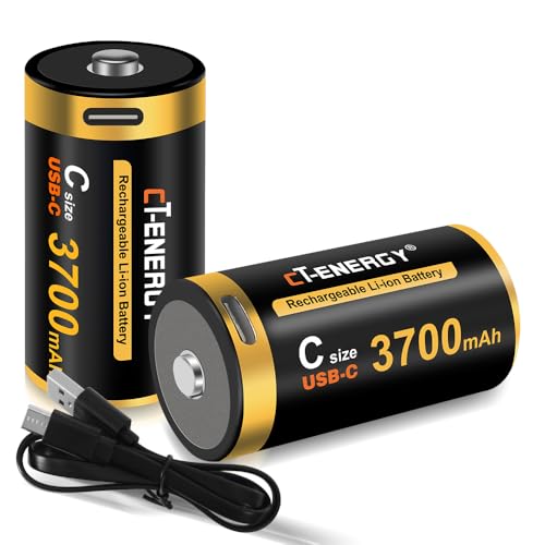 CT-ENERGY Rechargeable C Batteries 1.5V Lithium C Size LR14 Cell with USB-C Fast Charging 2pcs High Capacity in 1500cycle 5550mWh for Lights,Toys