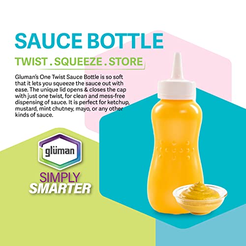 Image of Gluman Squeezy 750 ml Sauce Bottle (Set of 2) for Clean & Mess-free Dispensing | 100% Food Grade | Dishwasher Safe | Freezer Safe | Ergonomically Designed | Reusable (Yellow)