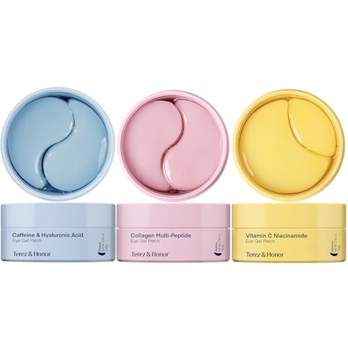 Image of Terez & Honor Under Eye Patches - 180 Pcs Korean Self Care Hydrogel Eye Masks for Puffy Eyes, Dark Circles, Fine Lines, Wrinkles & Undereye Bags - Radiant Eyes Trio with Caffeine, Collagen & Vitamin C