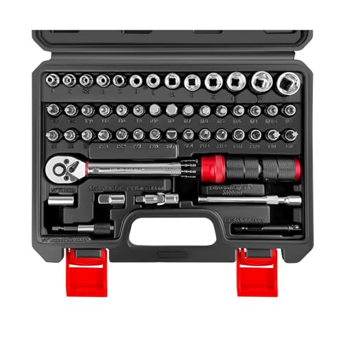 Image of WETT 50Piece Click Torque Wrench Set, 1 /4 Inch Drive Bike Torque Wrench, 2.3-27.1NM (20-240IN.LB), ±3% Precision, Bicycle Maintenance Tool Kit with Bit Sockets, Adapter, Universal Joint, Extension Bar