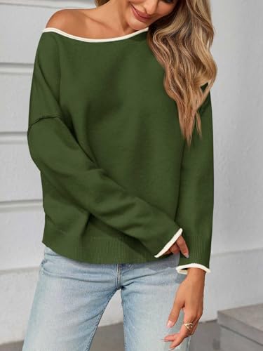 Saodimallsu Womens Off The Shoulder Sweater Oversized Long Sleeve Knit Sweaters 2025 Casual Color Block Trendy Jumper Tops4