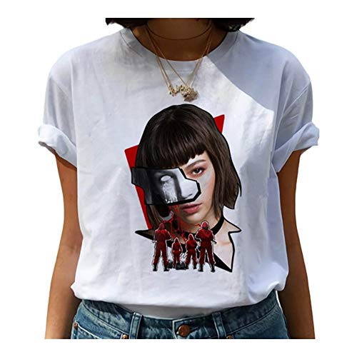 LIWEIKE Womens T-Shirt Divertente Top Tee Donna T-Shirt Stampate la casa di Carta Maglietta Nuove Magliette (Color : 006, Size : S)