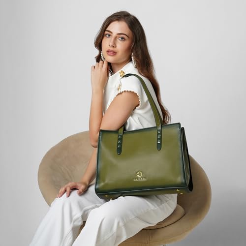Image of Caprese Dee Large Laptop Compatible Tote Bag for Women with Multi Compartments | Stylish Shoulder Bag with Premium Metal Letter Logo | Perfect for Daily Use Work, Office & Professionals