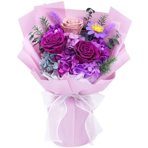 Waipfaru Preserved Flowers, Purple Fresh Bouquet with Gift Box, Flowers for Delivery Prime, Forever...