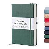 BEECHMORE BOOKS Graph Paper Notebook - Regular, Green | Premium Square Grid Math & Science Journal | 5.75' x 8.25' Hardcover Vegan Leather | Thick 120gsm Cream Graph Paper | Gift Box for Men & Women
