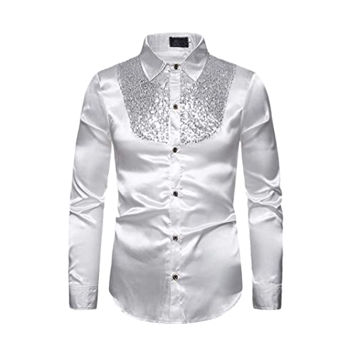 Chemise satin de soie homme bleu roi blanc vêtement de luxe fluide taille M
