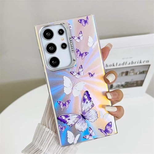 Coque rigide papillon laser anti-rayures pour Samsung S23 Ultra mate