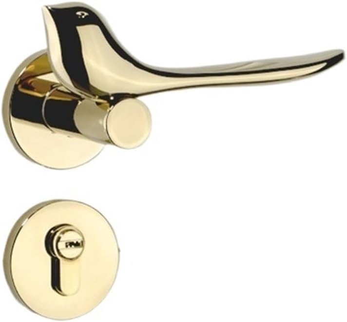 Golden Door Lock Indoor Bedroom Door Lock Bird Split Magnetic Silent Door Lock Home Lock Wooden Door Handle(E Bright Gold Magnetic Key)