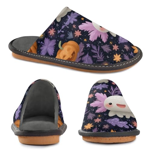 Slippers for Women Cute Pumpkin and Axolotl Pattern Soft Fuzzy Women's Slippers Indoor and Outdoor Shoes2