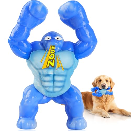 Dog Toys for Aggressive Chewers, Indestructible Chew Toys for Medium Large Breeds(20-80lb), Durable Squeaky Tough Dog Toy to Keep Them Busy (Bacon Flavor, Blue)