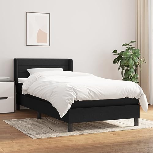 SKTQYQO Somier de muelles con colchón negro, estructura de cama multiusos, estructura de cama para hotel, apto para hoteles y estudios, 90 x 190 cm, de tela