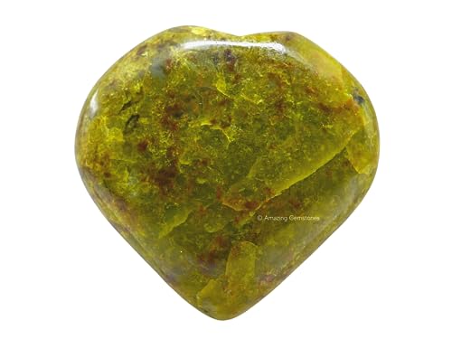 Amazing Gemstone Green Opal Crystal Heart Palm Stone - Pocket Massage Worry Stone for Natural Body Chakra Balancing, Reiki Healing and Crystal Grid