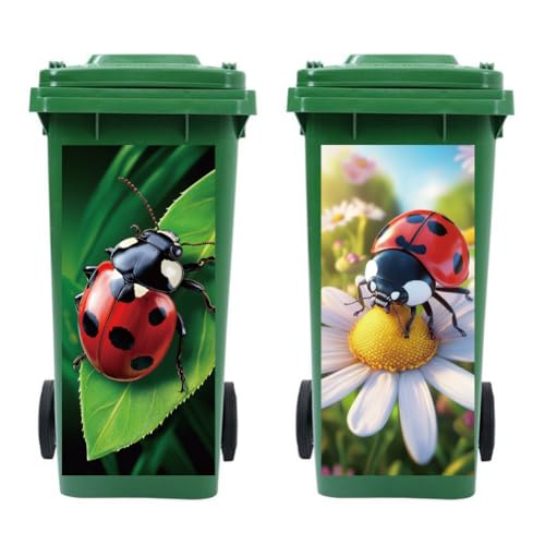 Peacoblue 2 hojas de calcomanías adhesivas para cubo de basura con diseño de mariquita, 15 x 32 pulgadas, impermeables, autoadhesivas, grandes, para basura, entrada, jardín, decoración interior y