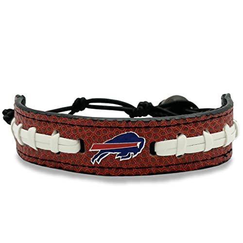 NFL Buffalo Bills Unisex Leather Football Bracelet Pebble-Grain & Football Stitches for Gift or Game Day Comfortable & Adjustable